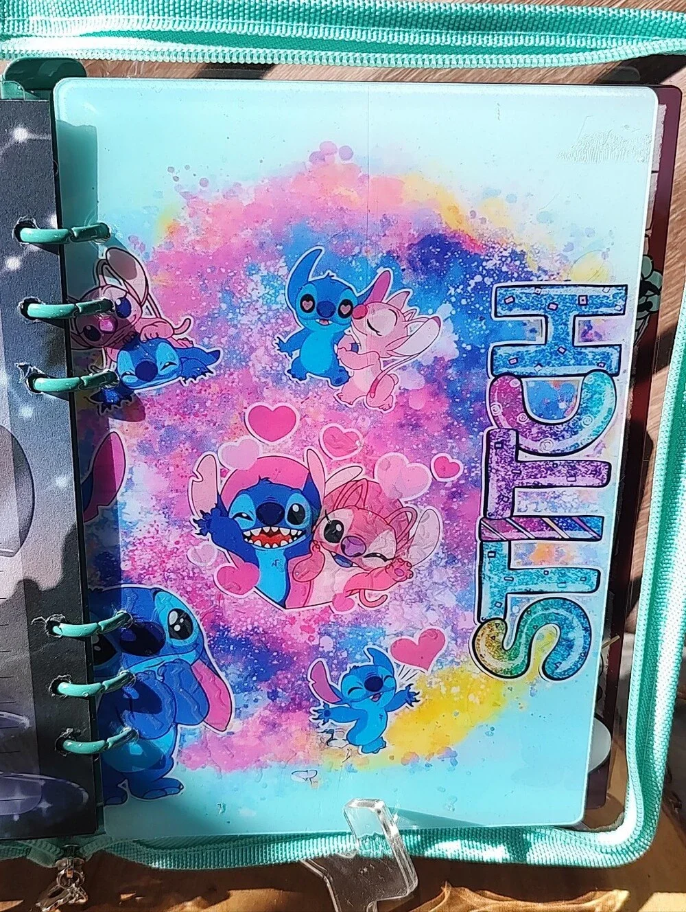 Stitch A5 Acrylic Shaker Notebook with Teal And Chocolate Accents